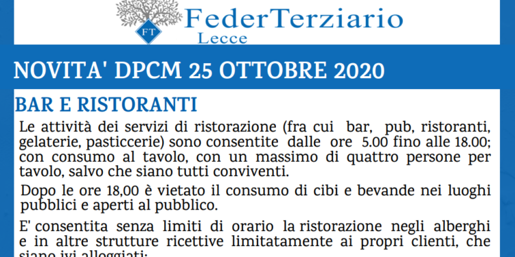 Novità introdotte con il DPCM del 25 ottobre 2020
